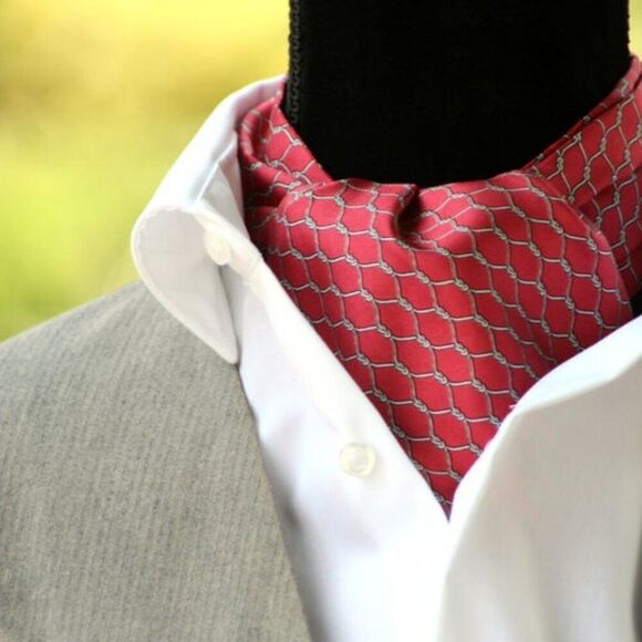 Men's Cravat Ascot 100%silk Gift Box A091 Red Ornament Print - Picture 9 of 11